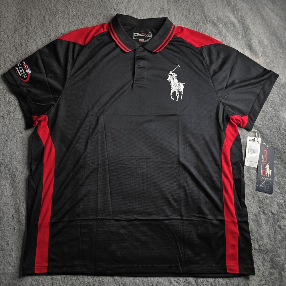 RLX Ralph Lauren US Open Wingfield Polo Mens XXL Black Red Big Pony Tennis 2008